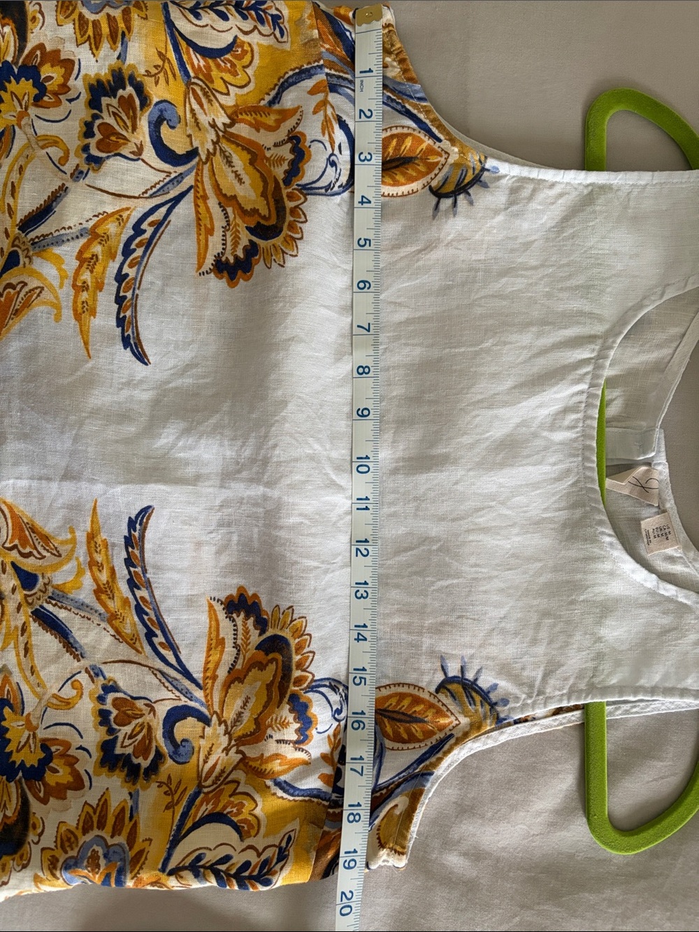 Sleeveless Linen-Blend Top Light Blue with Gold & Blue Floral Print-M-EUC! - Picture 8 of 9